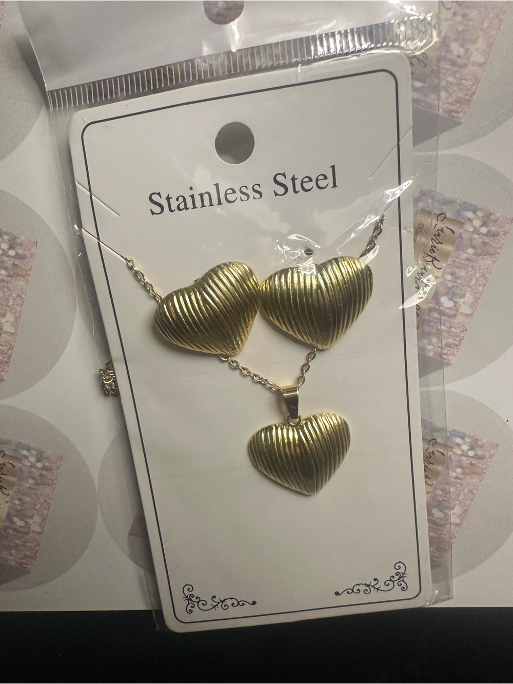 Gold Heart Stainless Steel Necklace and Earring Set